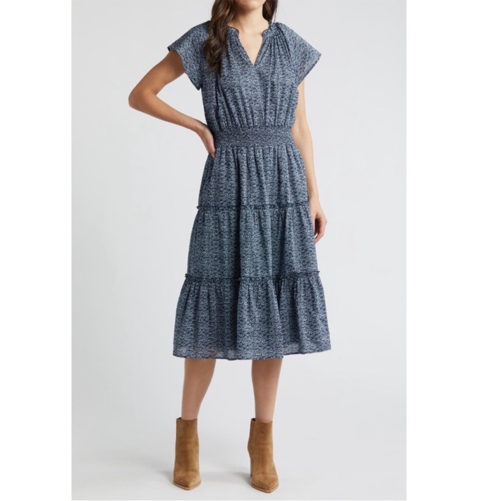 Rails Amellia Print Tiered Cotton Midi Dress Midnight Dahlia